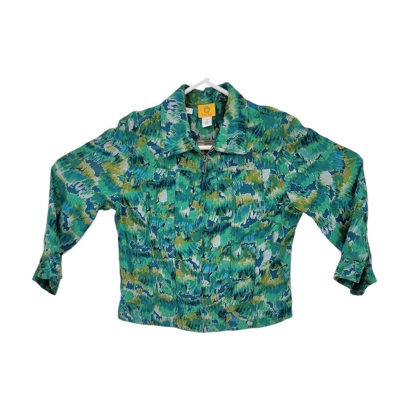 Ruby Rd. Green Teal Printed Jean Jacket - Picture 2 of 4